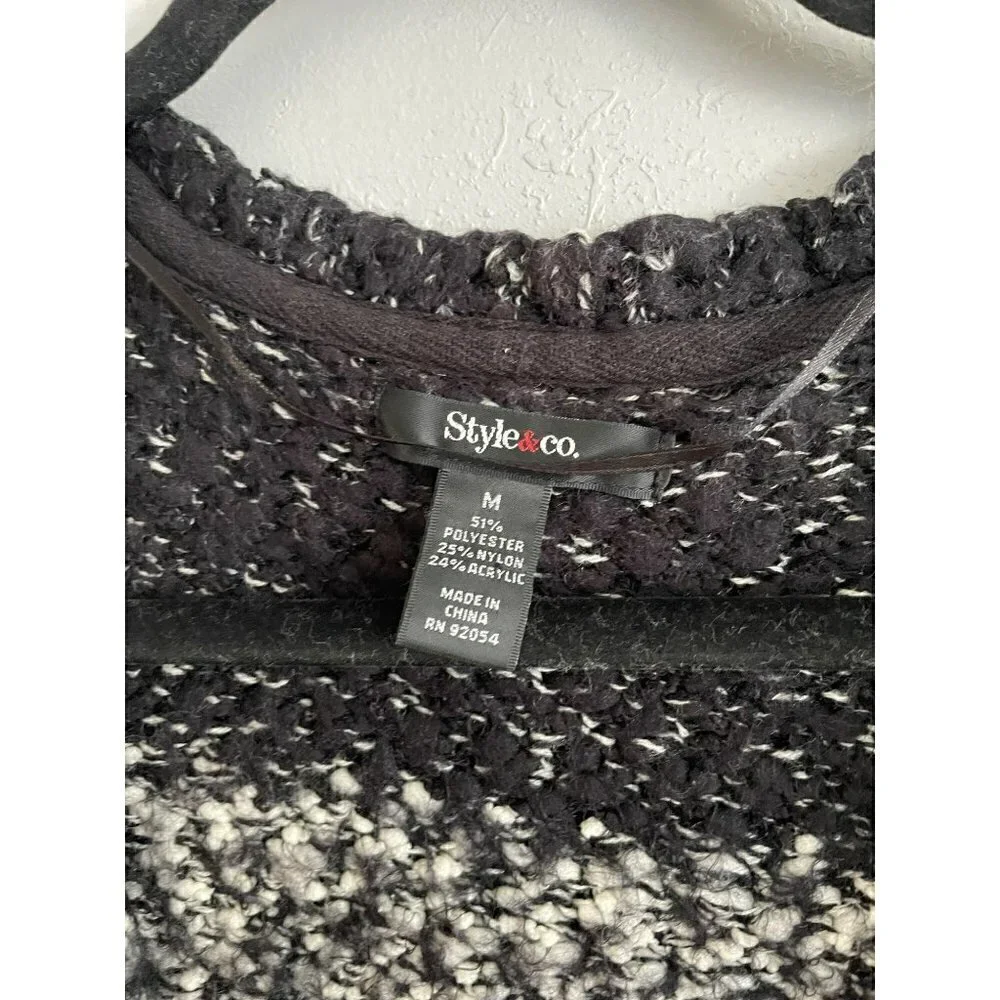 STYLE & CO WOMENS BLACK WHITE FUZZY OPEN FRONT CARDIGAN SIZE M